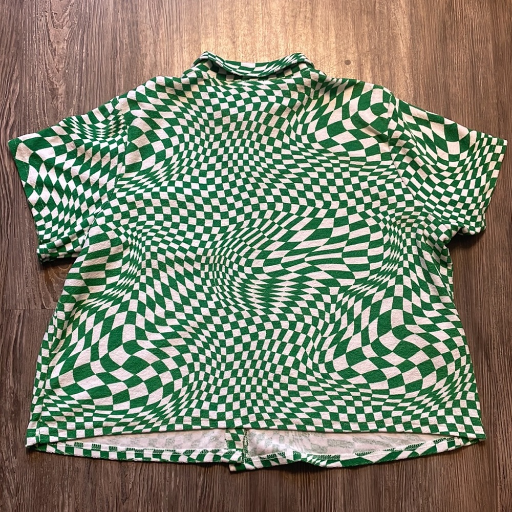 Rue+ Green And White Patterned Collared Button Do… - image 7